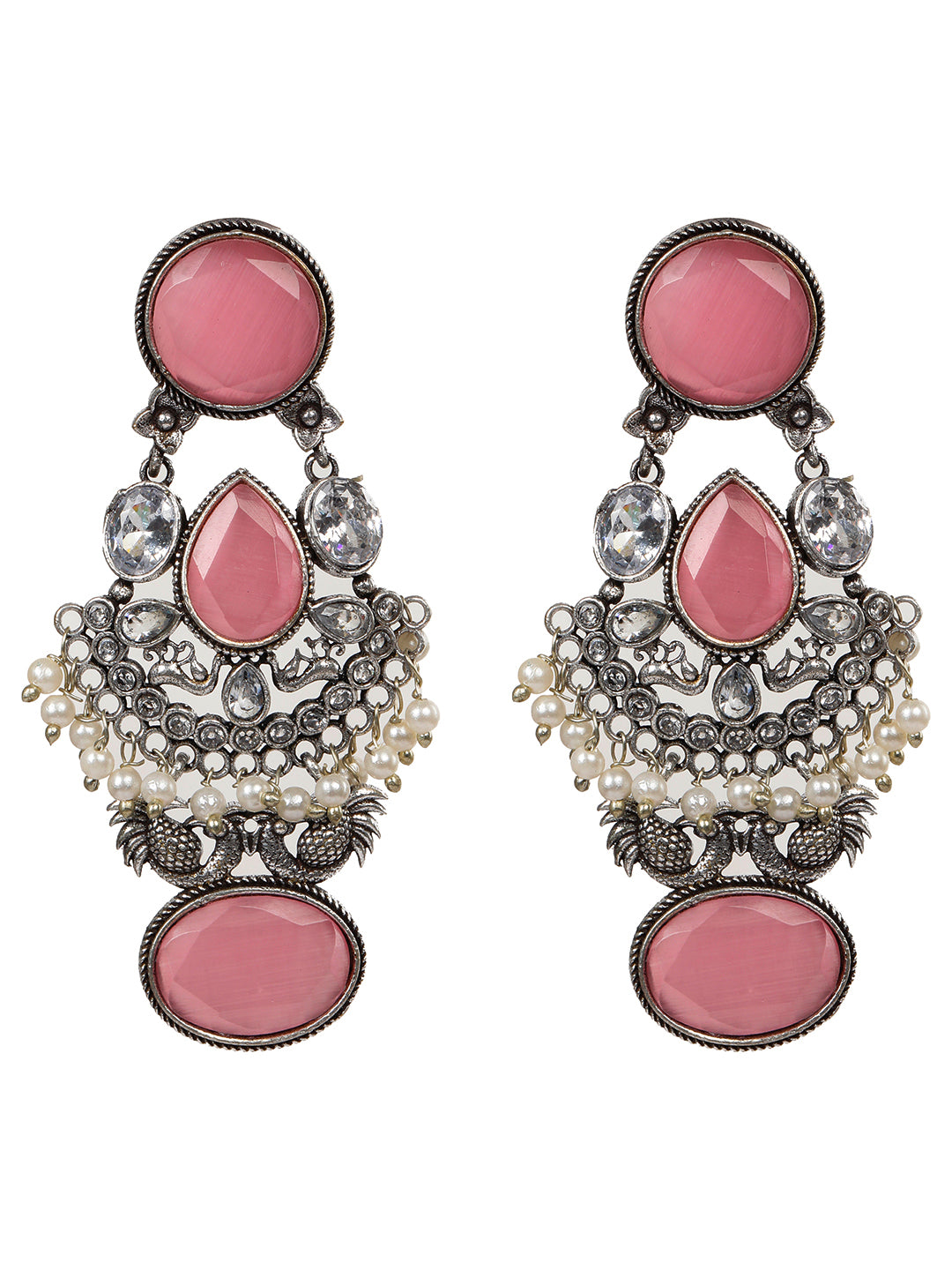 VIVAZS Silver-Plated Kundan Studded & Contemporary Oxidised Dangle Drop Earrings