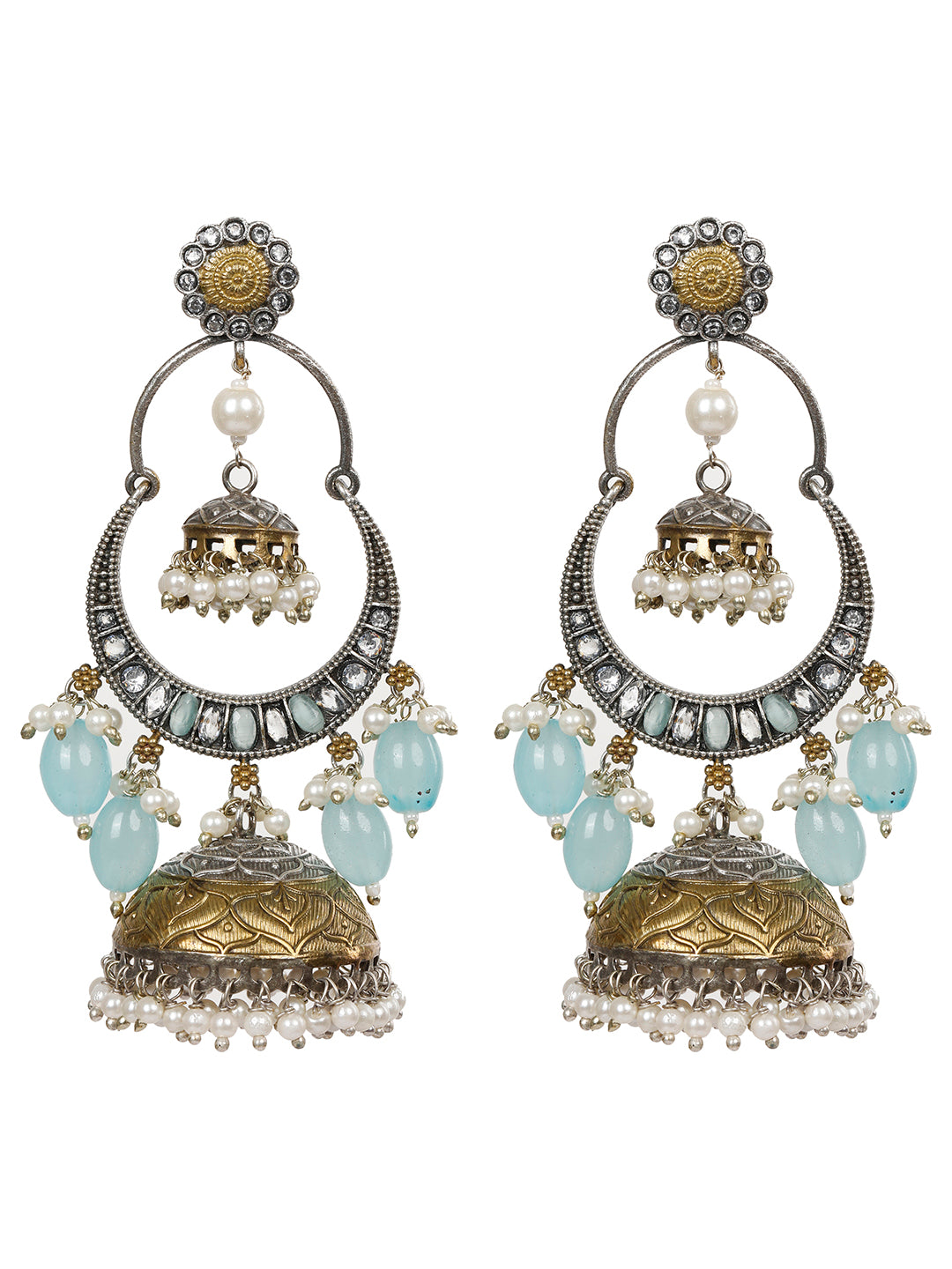 VIVAZS Oxidised Silver-Plated Beaded Dome-Shaped Oxidised Jhumkas