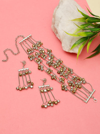 VIVAZS Oxidised Dual Tone Ghungaroo Jewellery Set