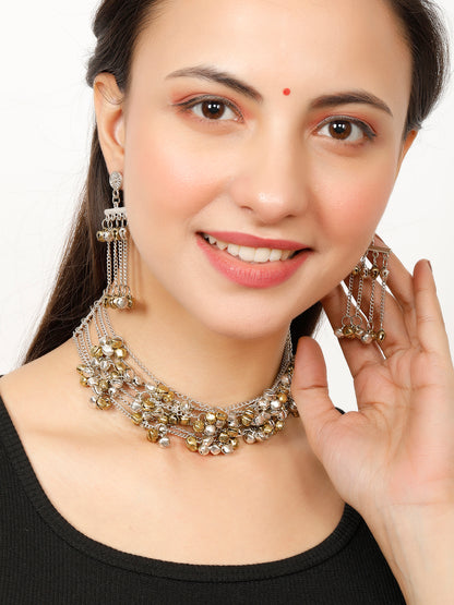 VIVAZS Oxidised Dual Tone Ghungaroo Jewellery Set