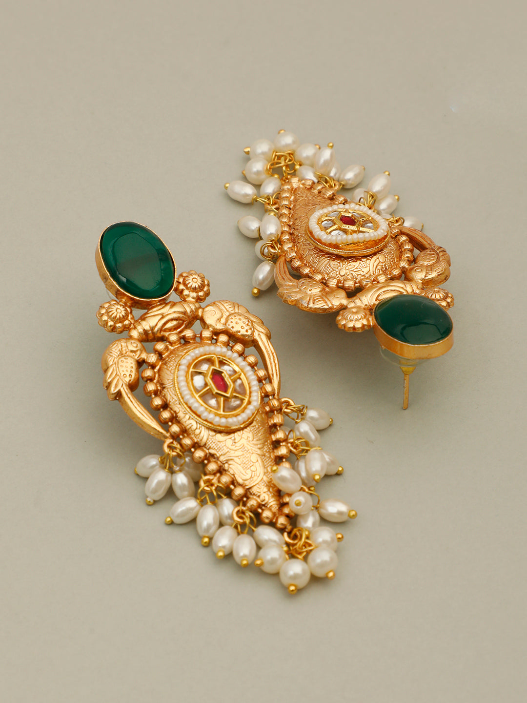 VIVAZS Gold-Plated Stones Studded & Beaded Earrings,Pearl Drops