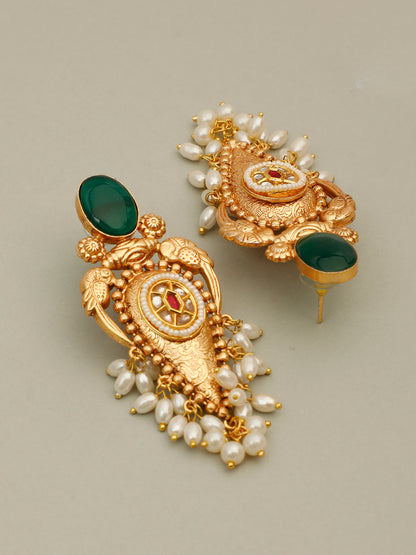 VIVAZS Gold-Plated Stones Studded & Beaded Earrings,Pearl Drops