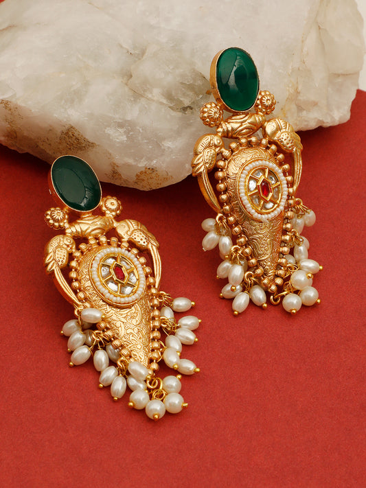 VIVAZS Gold-Plated Stones Studded & Beaded Earrings,Pearl Drops