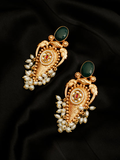 VIVAZS Gold-Plated Stones Studded & Beaded Earrings,Pearl Drops