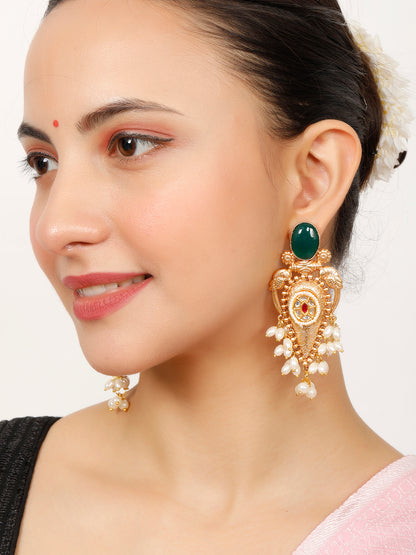 VIVAZS Gold-Plated Stones Studded & Beaded Earrings,Pearl Drops