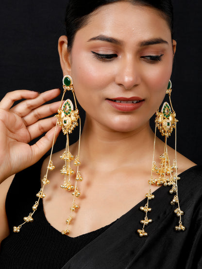 VIVAZS Kashmiri Gold Plated Drop Earrings Green