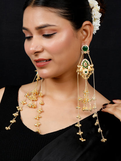 VIVAZS Kashmiri Gold Plated Drop Earrings Green