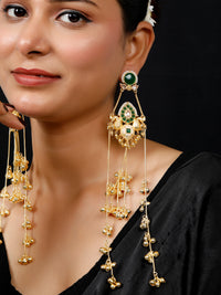 VIVAZS Kashmiri Gold Plated Drop Earrings Green