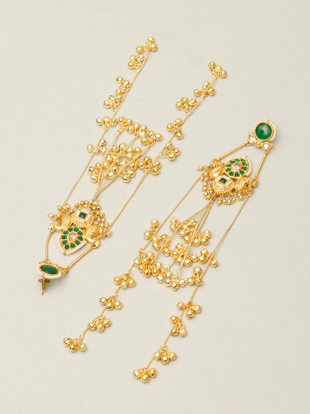 VIVAZS Kashmiri Gold Plated Drop Earrings Green