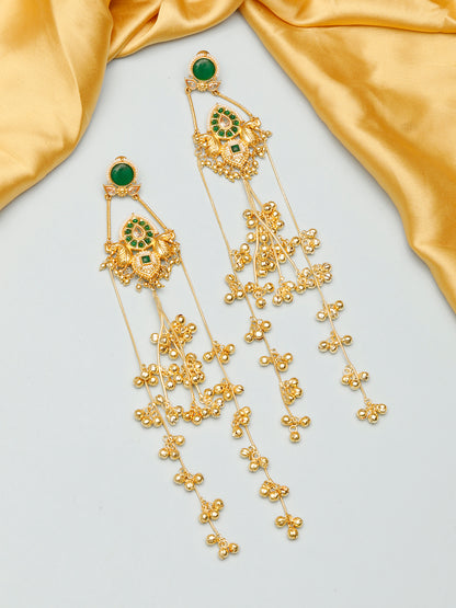 VIVAZS Kashmiri Gold Plated Drop Earrings Green
