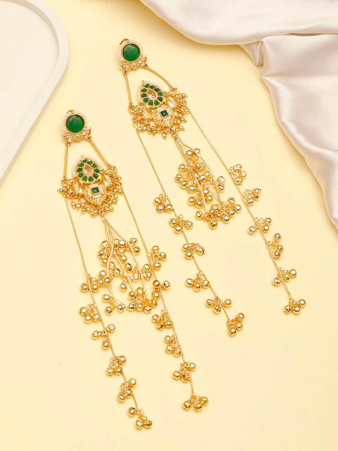 VIVAZS Kashmiri Gold Plated Drop Earrings Green
