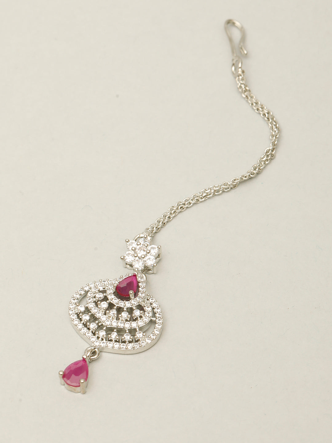 VIVAZS Rhodium-Plated Cubic Zirconia Studded & AD Drop Handcrafted Maang Tikka