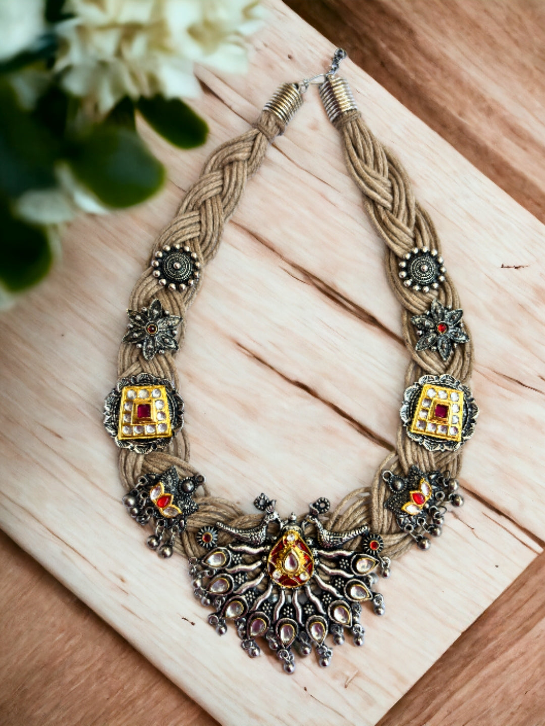 VIVAZS Golden Bird Jute Necklace