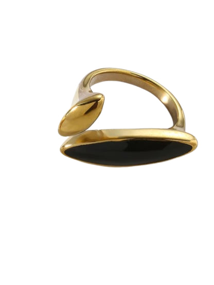 VIVAZS 18K Gold Plated Leaf Ring (Black)