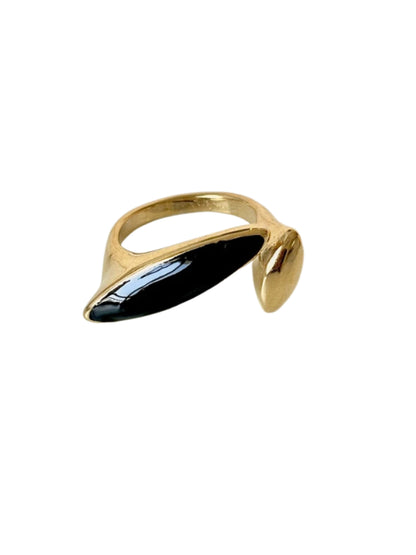 VIVAZS 18K Gold Plated Leaf Ring (Black)