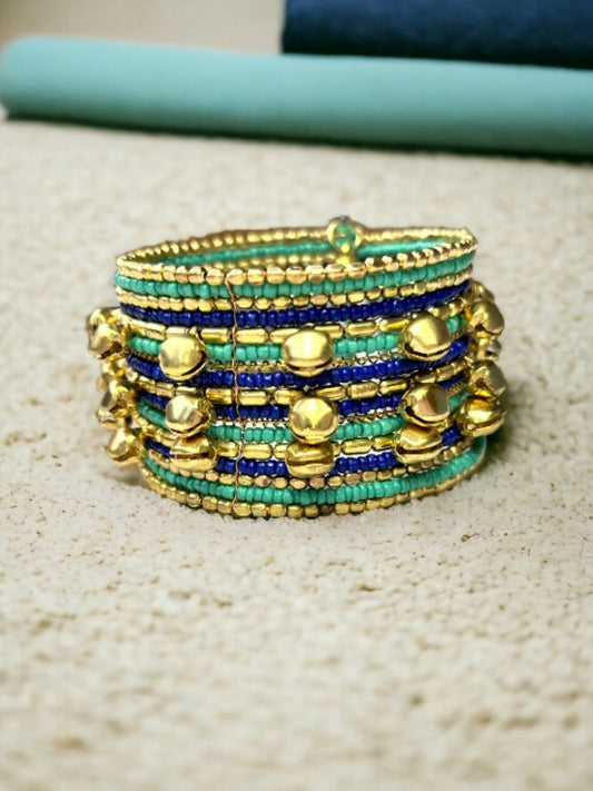 VIVAZS Shimmering Turquoise Blue and Golden Bangle with Ghungroo