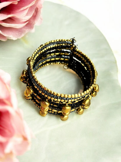 VIVAZS Shimmering Grey, Black and Golden Bangle set with Ghungroo