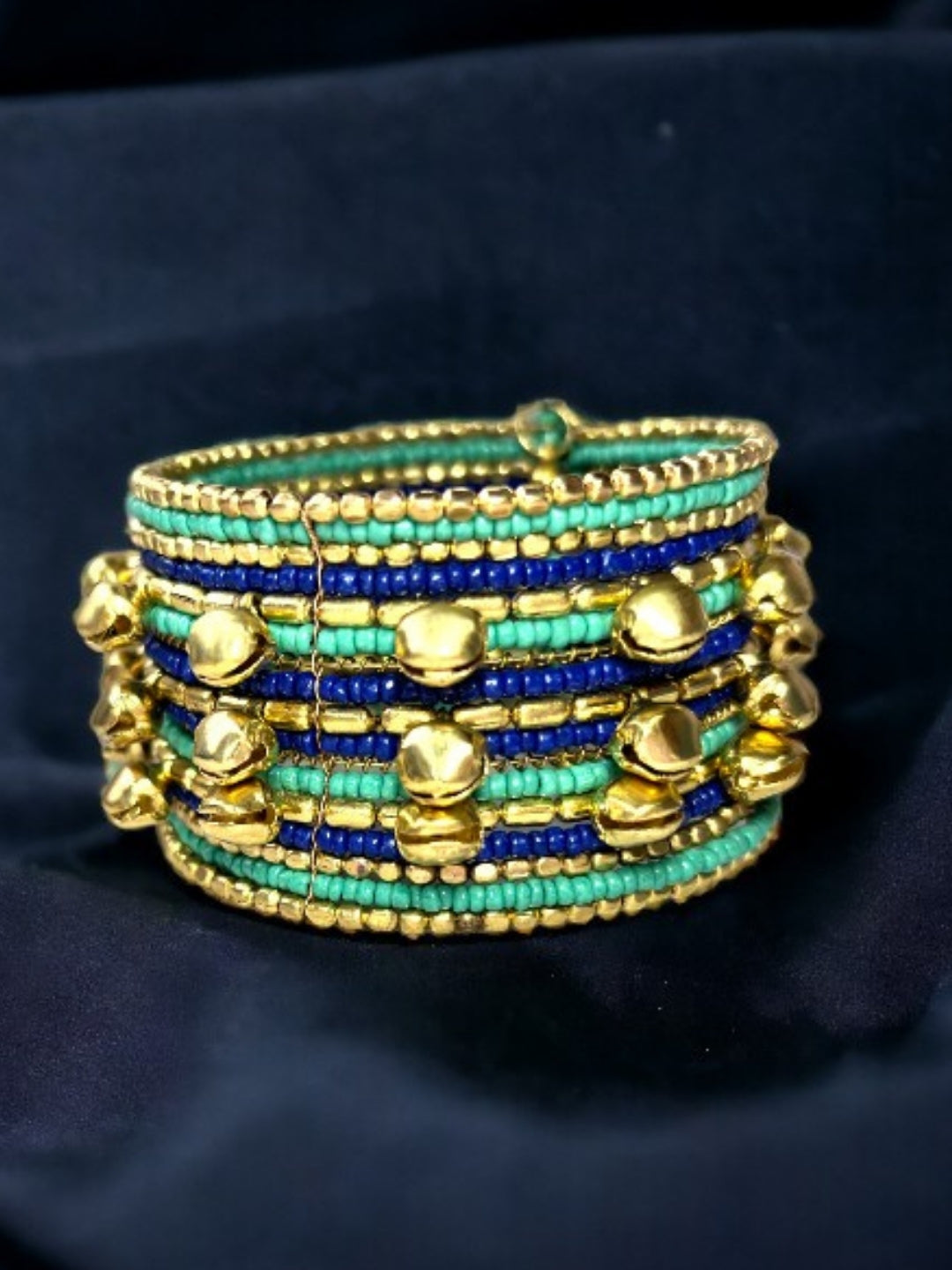 VIVAZS Shimmering Turquoise Blue and Golden Bangle with Ghungroo