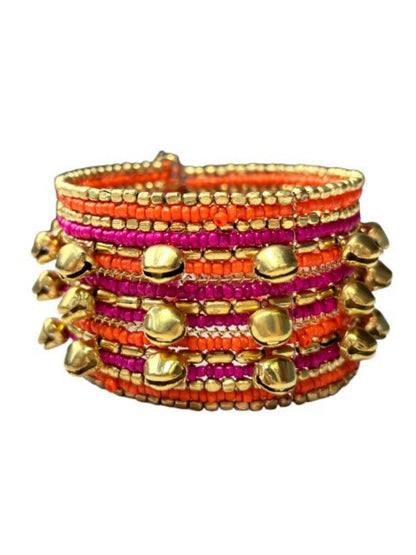 VIVAZS Shimmering Pink Orange and Golden Bangle with Ghungroo