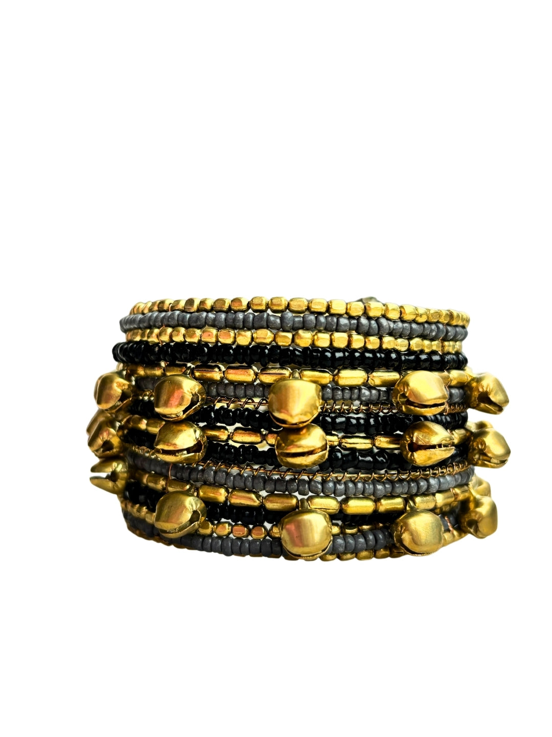 VIVAZS Shimmering Grey, Black and Golden Bangle set with Ghungroo