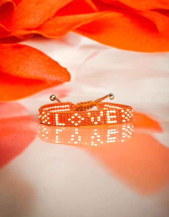 VIVAZS Seed Bead Love Bracelet - Orange and White