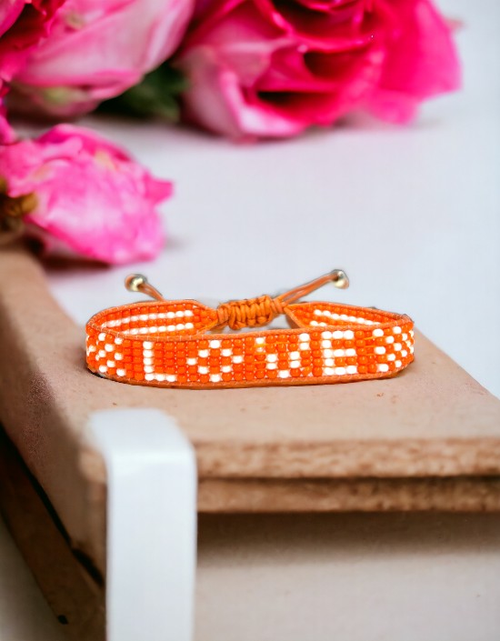 VIVAZS Seed Bead Love Bracelet - Orange and White