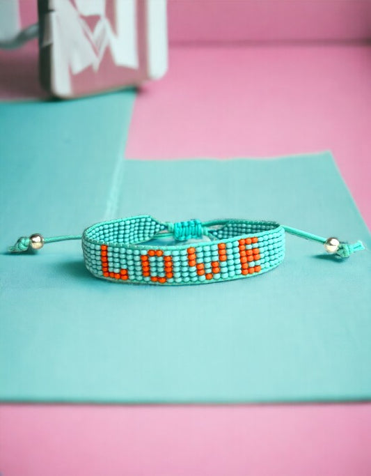 VIVAZS Seed Bead Love Bracelet- Turquoise and Orange