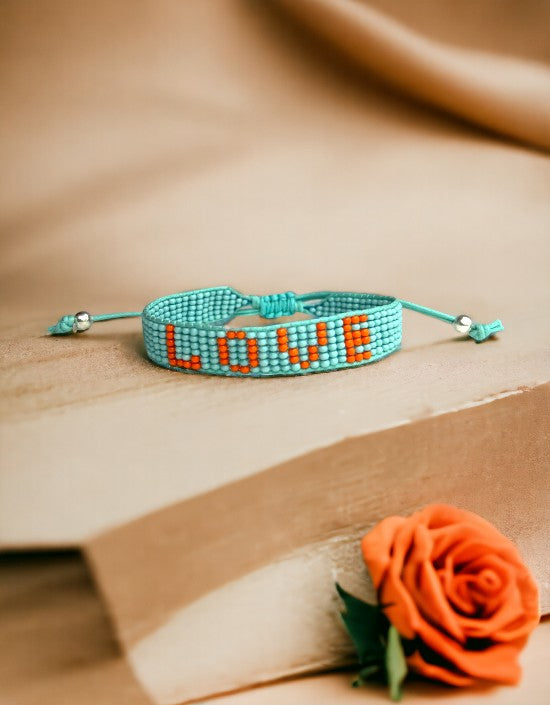 VIVAZS Seed Bead Love Bracelet- Turquoise and Orange