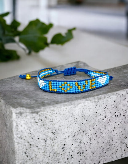 VIVAZS Seed Bead Love Bracelet - Dark Blue and Golden