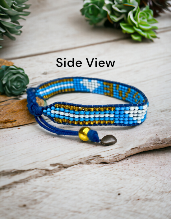 VIVAZS Seed Bead Love Bracelet - Dark Blue and Golden