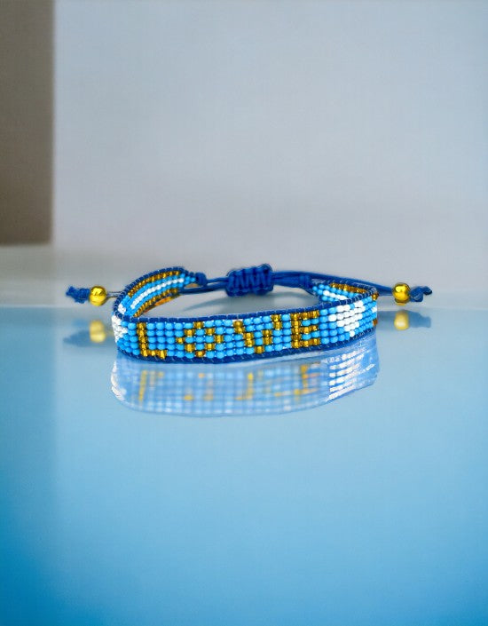 VIVAZS Seed Bead Love Bracelet - Dark Blue and Golden