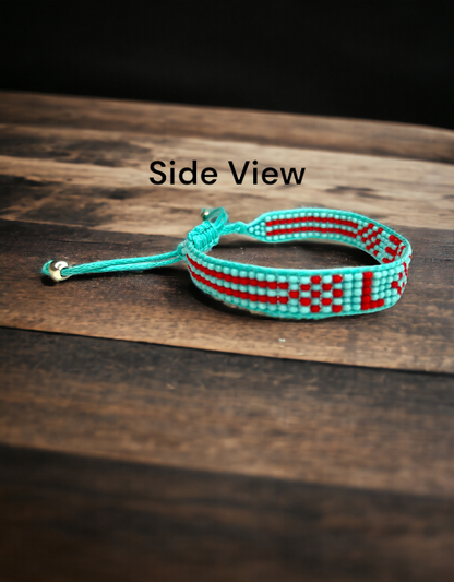 VIVAZS Seed Bead Love Bracelet - Turquoise and Red