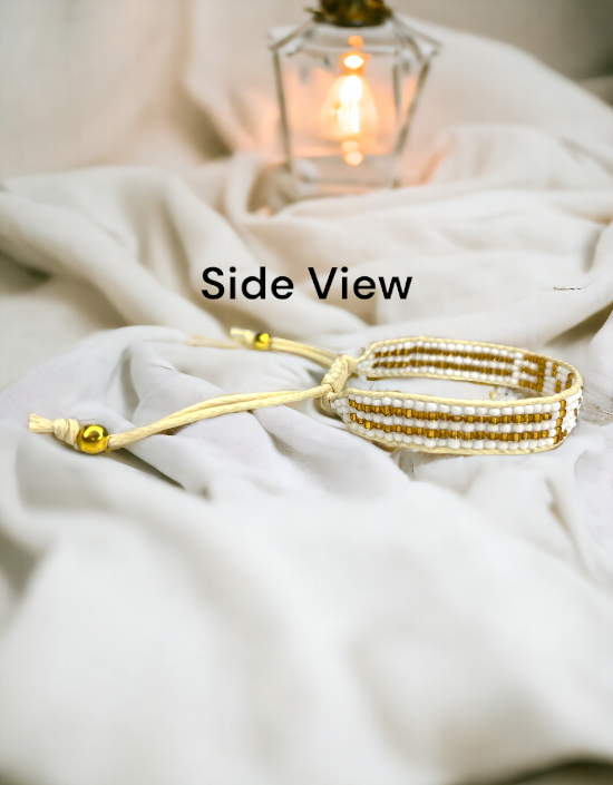 VIVAZS Seed Bead Love Bracelet -White and Golden