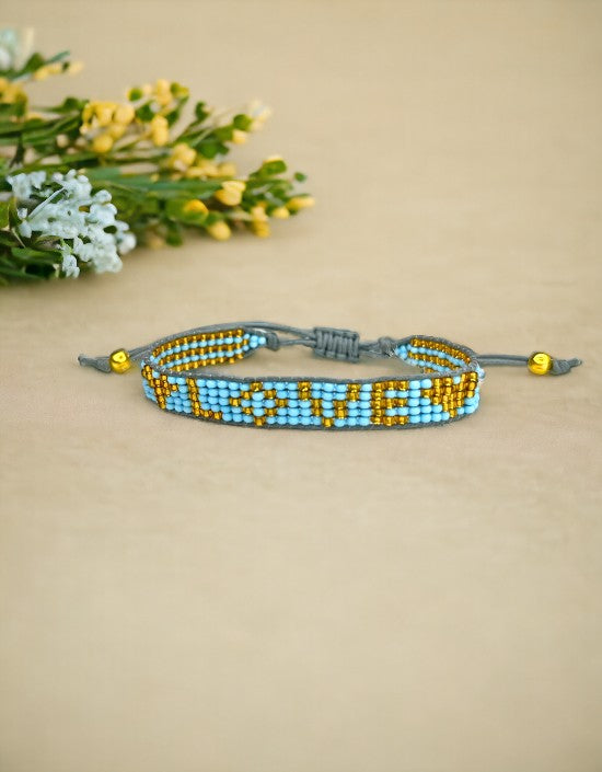 VIVAZS Seed Bead Love Bracelet - Navy Blue and Golden