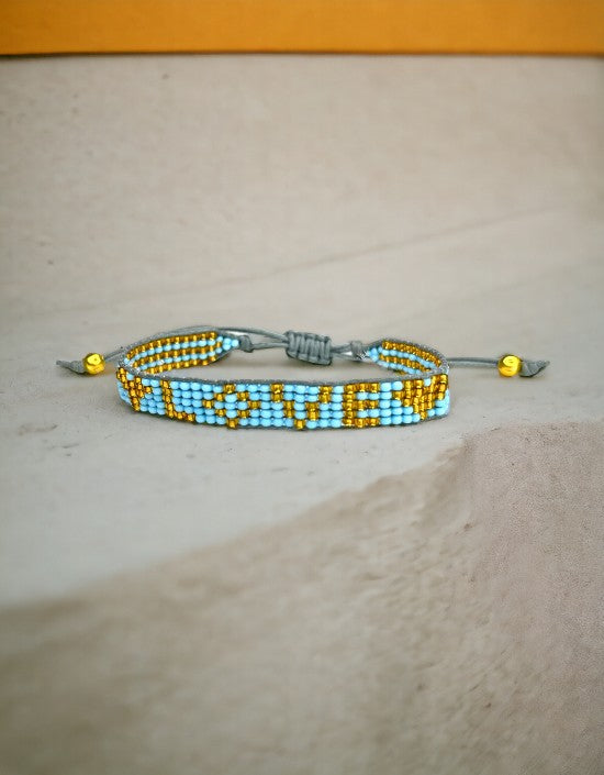 VIVAZS Seed Bead Love Bracelet - Navy Blue and Golden