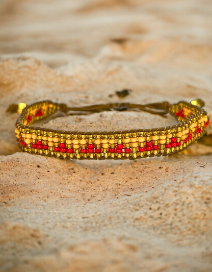 VIVAZS Seed Bead Love Bracelet - Red and Yellow