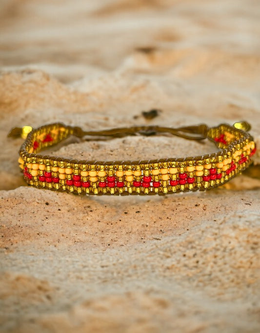 VIVAZS Seed Bead Love Bracelet - Red and Yellow