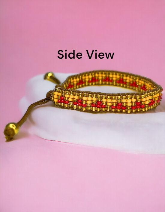 VIVAZS Seed Bead Love Bracelet - Red and Yellow