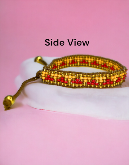 VIVAZS Seed Bead Love Bracelet - Red and Yellow