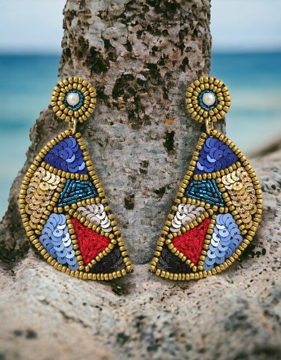 VIVAZS Quirky Handmade Multicolored Beaded Half Moon Embroidered Earrings