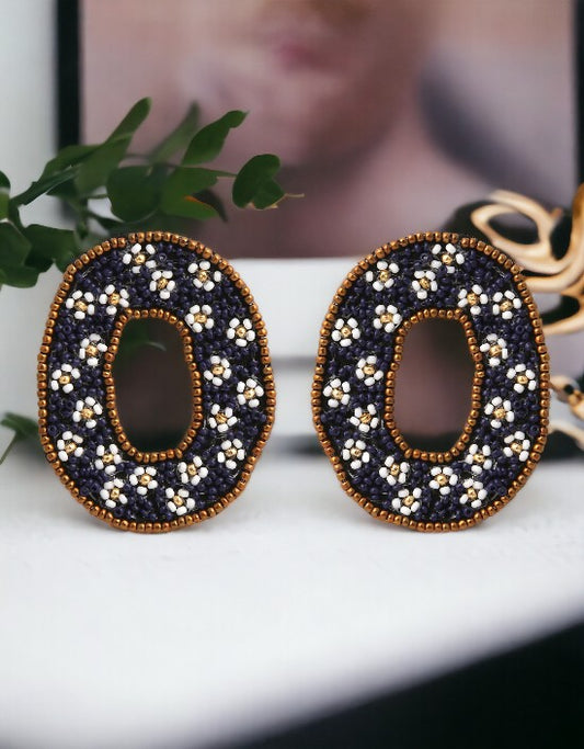 VIVAZS Round Embroidery Beaded Earrings