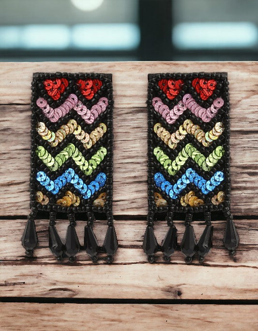 VIVAZS Quirky Handmade Multicolored Beaded Embroidered Earrings