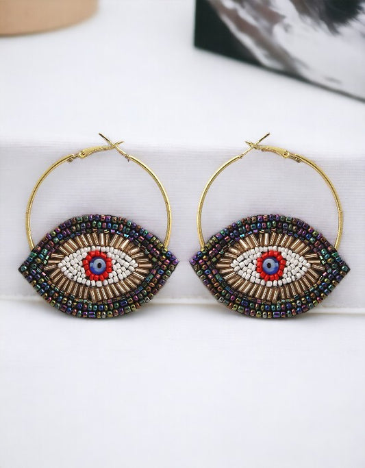 VIVAZS Evil Eye Beaded Hoop Earrings