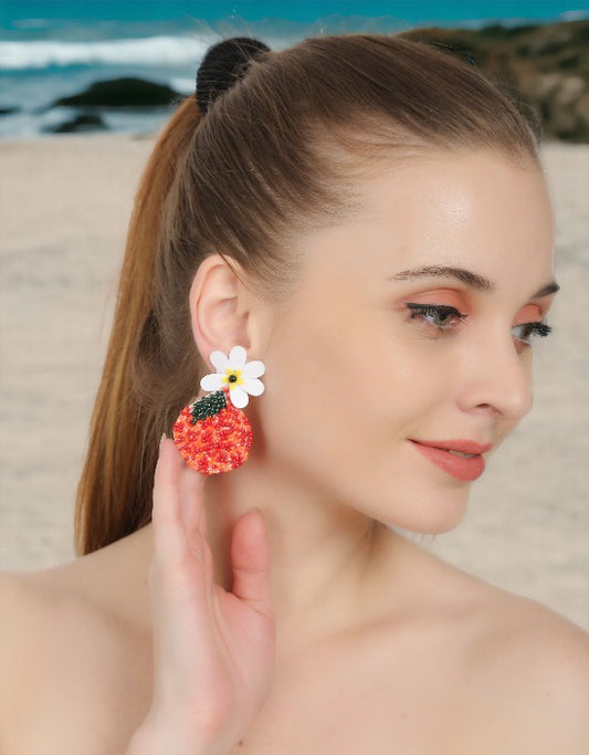 VIVAZS Multicolored (Orange and White) Flower Handmade Danglers Earrings