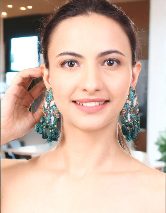 VIVAZS Turquoise Flirty Tassel Earrings