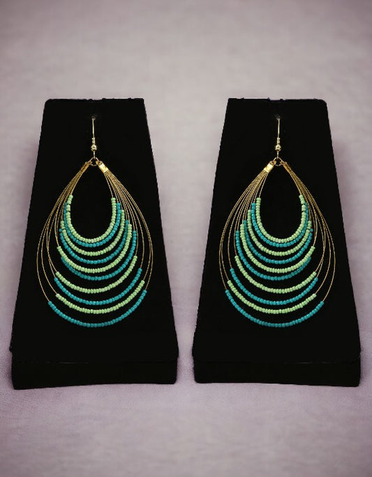 VIVAZS Hoop Earrings- Handmade Turquoise and Green Beaded Hoop Earrings