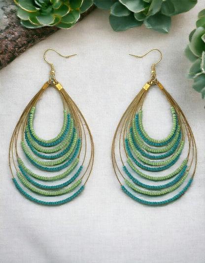 VIVAZS Hoop Earrings- Handmade Turquoise and Green Beaded Hoop Earrings