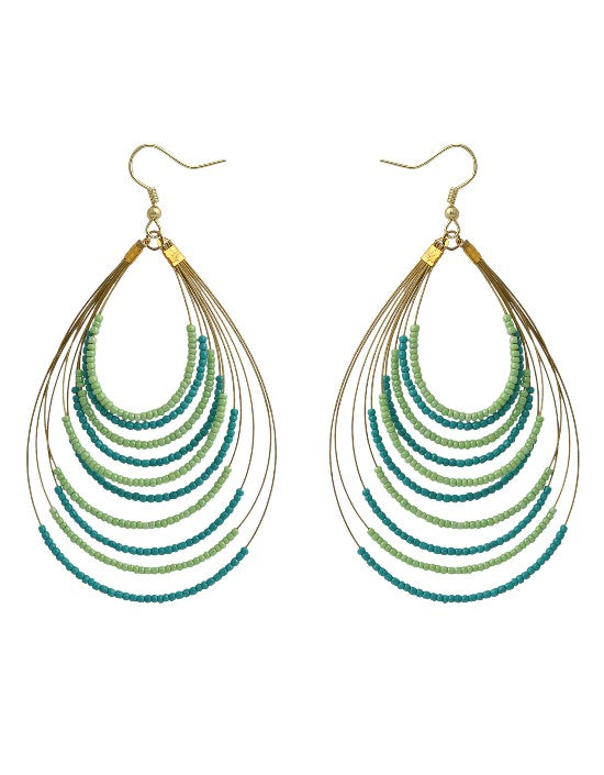 VIVAZS Hoop Earrings- Handmade Turquoise and Green Beaded Hoop Earrings