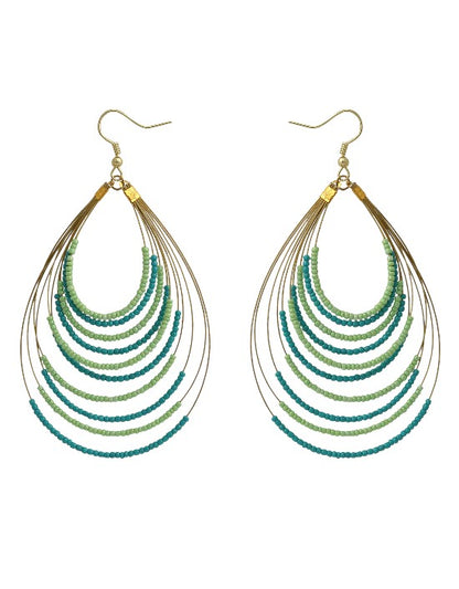 VIVAZS Hoop Earrings- Handmade Turquoise and Green Beaded Hoop Earrings