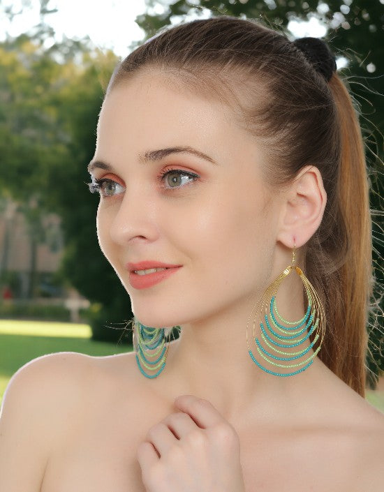 VIVAZS Hoop Earrings- Handmade Turquoise and Green Beaded Hoop Earrings